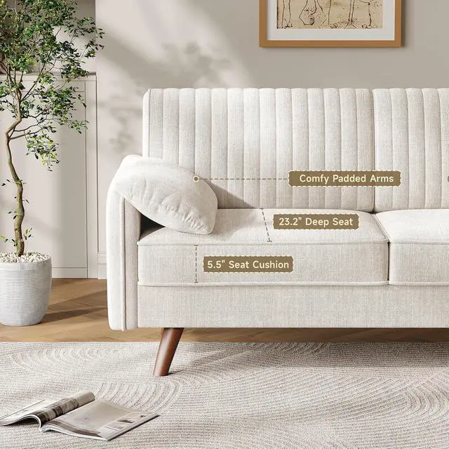 Alt view image 7 of 7 - 64.5" Loveseat for Living Room, Comfy Chenille Love Seat, Beige