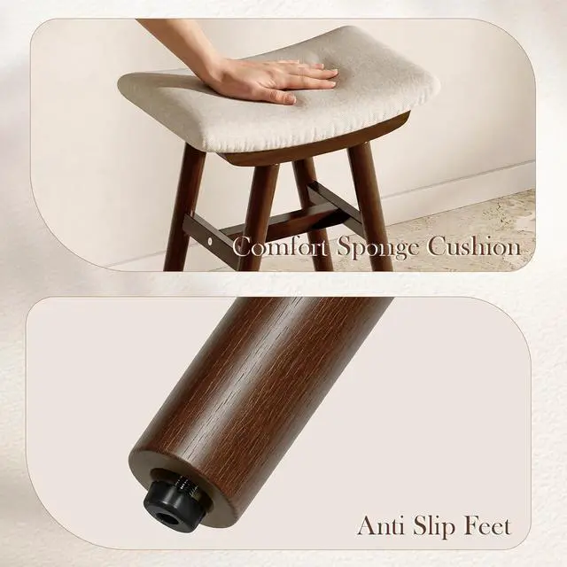 Alt view image 5 of 7 - Dark Walnut Rubber Wood Vanity Stool