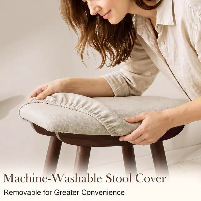 Alt view image 6 of 7 - Dark Walnut Rubber Wood Vanity Stool