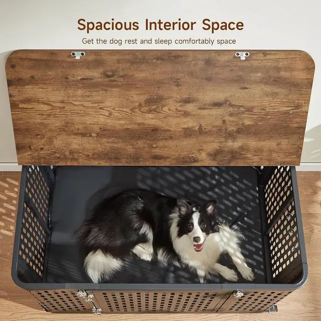 Alt view image 3 of 7 - 43.7" Furniture Style Dog Crate with Flip-Top Access and Wheels