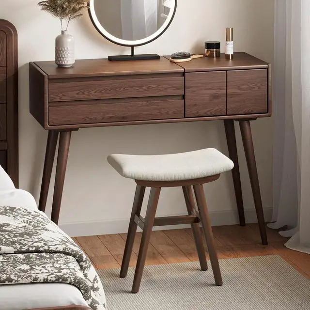 Alt view image 7 of 7 - Dark Walnut Rubber Wood Vanity Stool