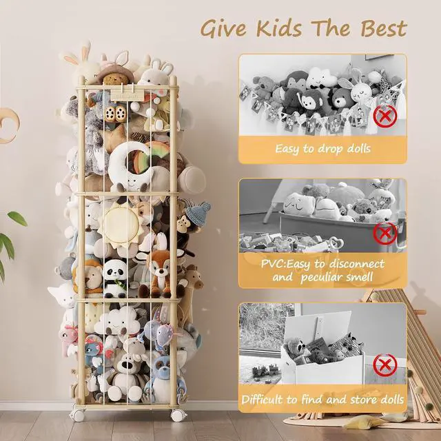 Alt view image 4 of 7 - Stuffed Animal Storage Zoo with Wheels, Montessori-Inspired Solid Pine Wood Plush Toy Organizer, Tall Stuffed Animal Holder with Thick Elastic Cords for Kids Room, Nursery,and Bedroom,Large