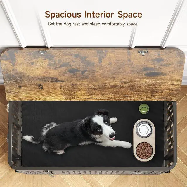 Alt view image 2 of 7 - 38.3" Furniture Style Dog Crate with Flip-Top Access and Wheels