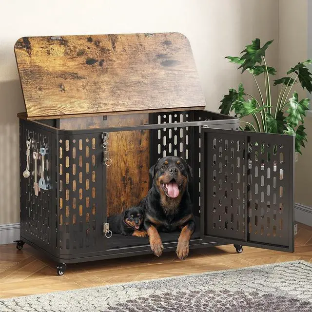 Main image of 38.3" Furniture Style Dog Crate with Flip-Top Access and Wheels