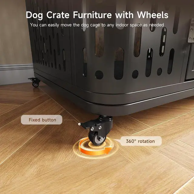 Alt view image 6 of 7 - 38.3" Furniture Style Dog Crate with Flip-Top Access and Wheels