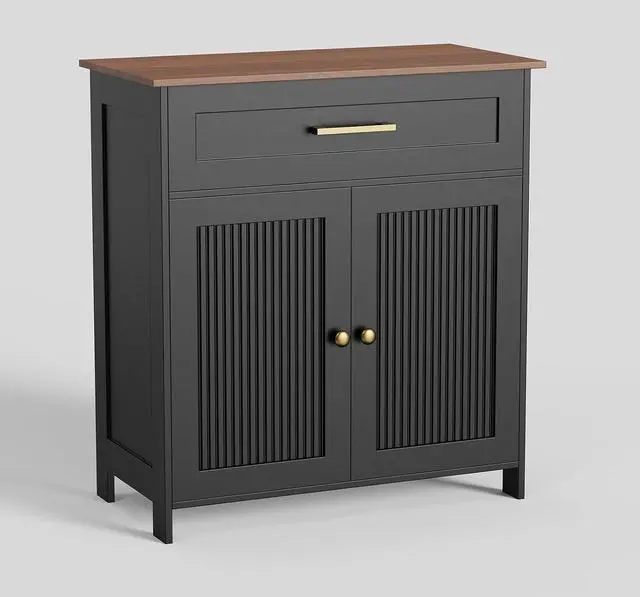 Main image of Fluted Buffet Cabinet with Drawer (Walnut + Black)