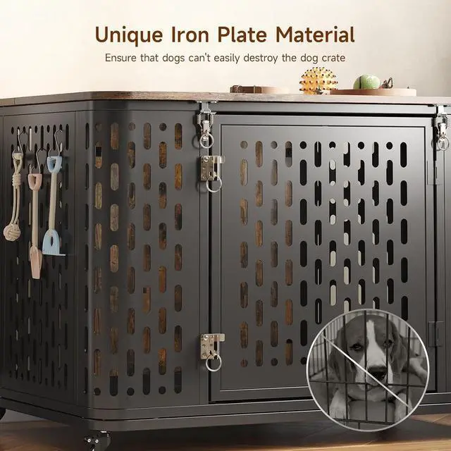 Alt view image 5 of 7 - 38.3" Furniture Style Dog Crate with Flip-Top Access and Wheels