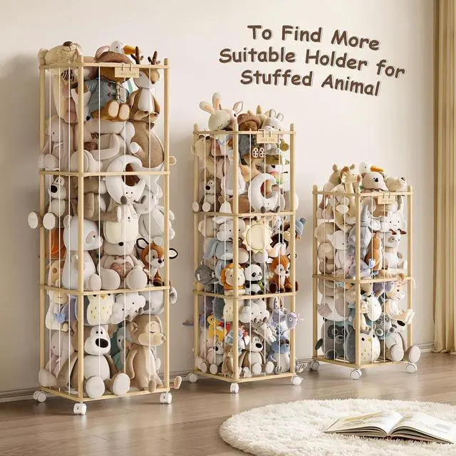 Alt view image 5 of 7 - Stuffed Animal Storage Zoo with Wheels, Montessori-Inspired Solid Pine Wood Plush Toy Organizer, Tall Stuffed Animal Holder with Thick Elastic Cords for Kids Room, Nursery,and Bedroom,Large