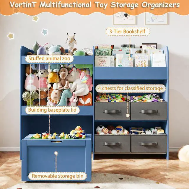 Alt view image 4 of 6 - 51.1" W Toy Storage Organizer with Stuffed Animal Storage, Wooden