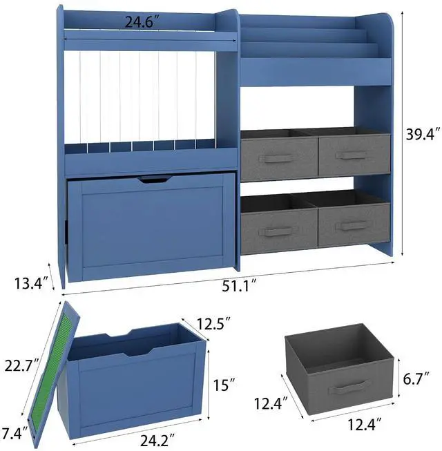 Alt view image 2 of 6 - 51.1" W Toy Storage Organizer with Stuffed Animal Storage, Wooden