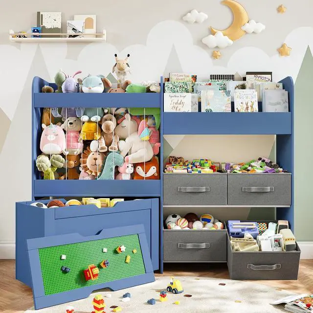 Main image of 51.1" W Toy Storage Organizer with Stuffed Animal Storage, Wooden