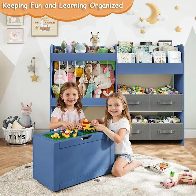 Alt view image 3 of 6 - 51.1" W Toy Storage Organizer with Stuffed Animal Storage, Wooden