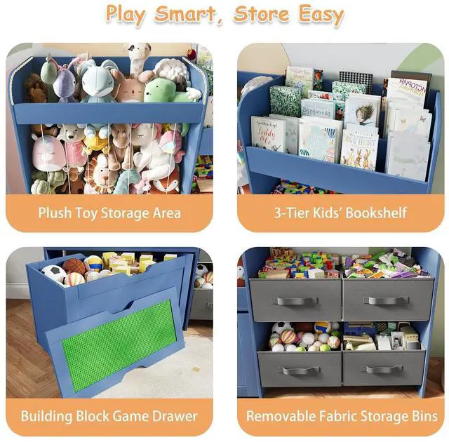 Alt view image 5 of 6 - 51.1" W Toy Storage Organizer with Stuffed Animal Storage, Wooden