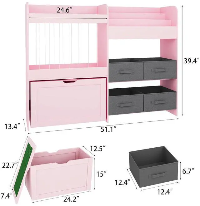 Alt view image 2 of 6 - 51.1" W Toy Storage Organizer with Stuffed Animal Storage, Wooden