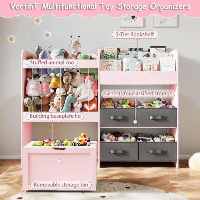 Alt view image 3 of 6 - 51.1" W Toy Storage Organizer with Stuffed Animal Storage, Wooden