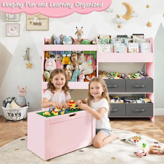 Alt view image 4 of 6 - 51.1" W Toy Storage Organizer with Stuffed Animal Storage, Wooden