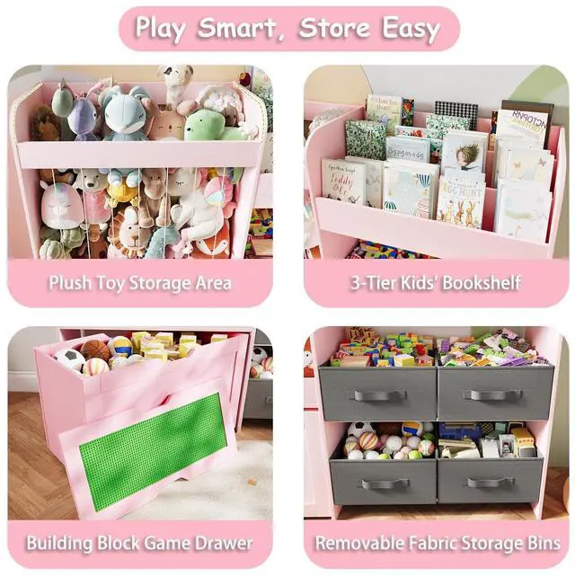 Alt view image 5 of 6 - 51.1" W Toy Storage Organizer with Stuffed Animal Storage, Wooden
