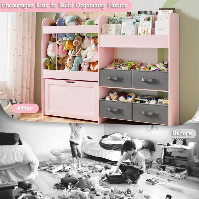 Alt view image 6 of 6 - 51.1" W Toy Storage Organizer with Stuffed Animal Storage, Wooden