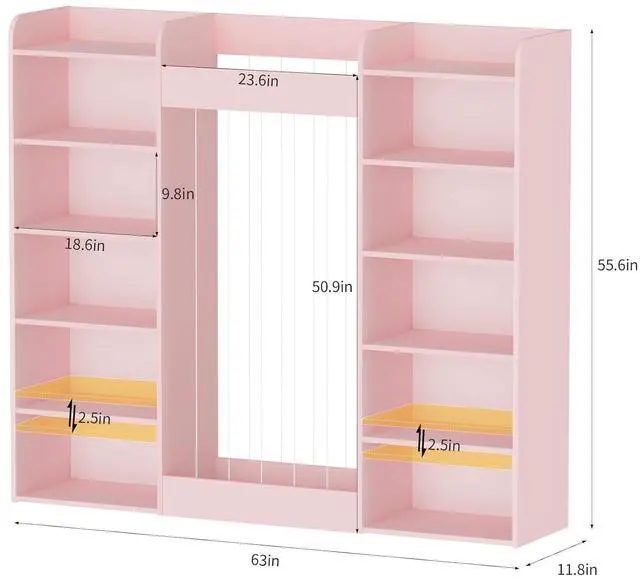 Alt view image 2 of 7 - VontinT 63" W Wooden Toy Storage with Stuffed Animal Zoo, Kids Bookshelf