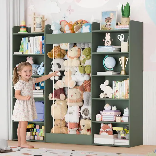 Main image of VontinT 63" W Wooden Kids Bookshelf Toy Organizer Stuffed Animal Storage