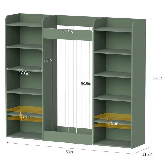 Alt view image 2 of 7 - VontinT 63" W Wooden Kids Bookshelf Toy Organizer Stuffed Animal Storage