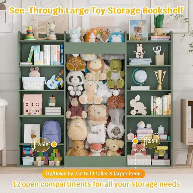 Alt view image 3 of 7 - VontinT 63" W Wooden Kids Bookshelf Toy Organizer Stuffed Animal Storage