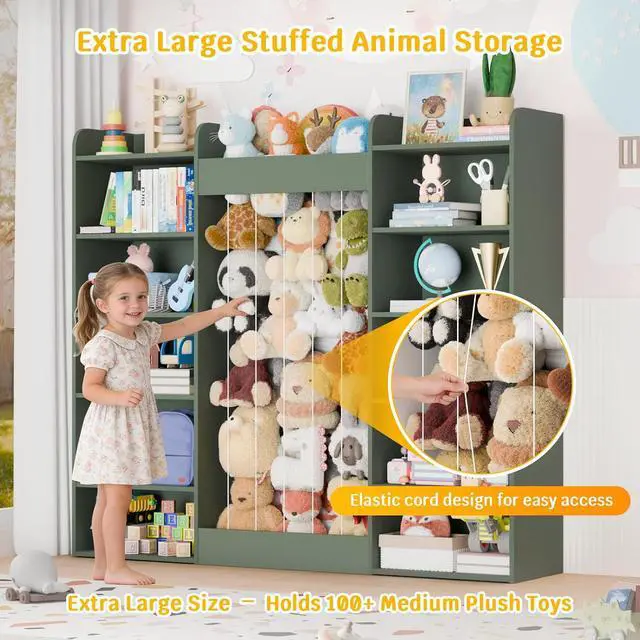 Alt view image 4 of 7 - VontinT 63" W Wooden Kids Bookshelf Toy Organizer Stuffed Animal Storage