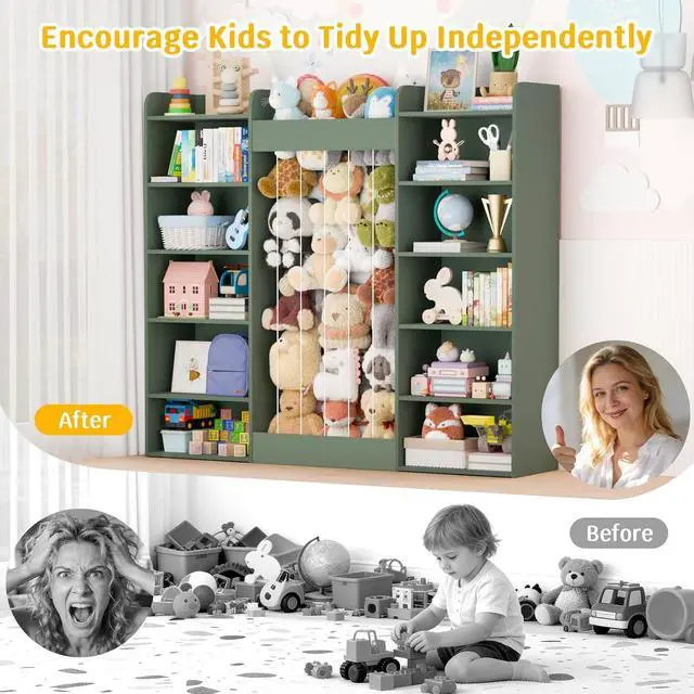 Alt view image 7 of 7 - VontinT 63" W Wooden Kids Bookshelf Toy Organizer Stuffed Animal Storage