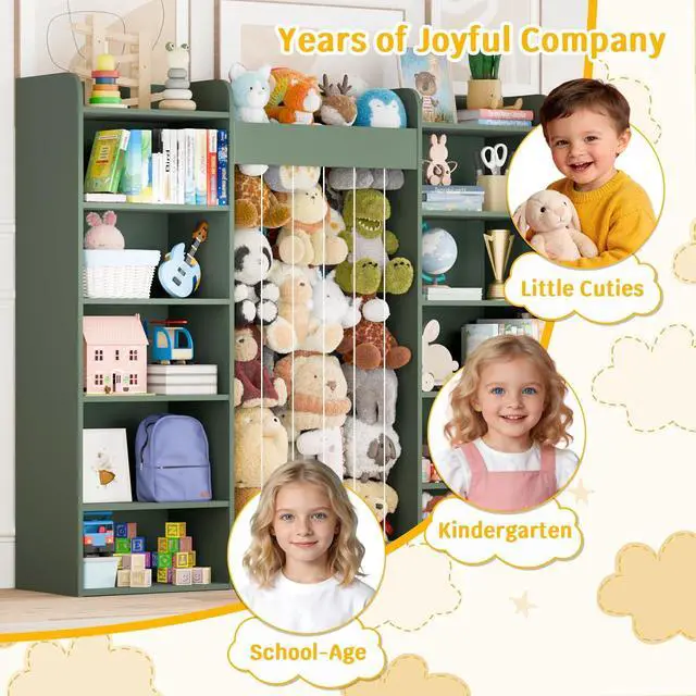 Alt view image 6 of 7 - VontinT 63" W Wooden Kids Bookshelf Toy Organizer Stuffed Animal Storage