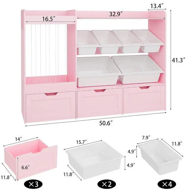 Alt view image 2 of 7 - VontinT 50.6" W Wooden Toy Organizer with Stuffed Storage & Bins & Drawers