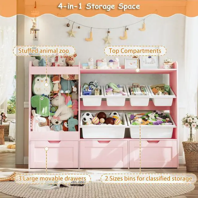Alt view image 3 of 7 - VontinT 50.6" W Wooden Toy Organizer with Stuffed Storage & Bins & Drawers