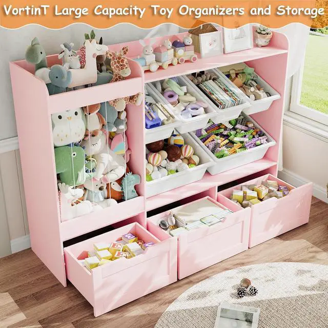 Alt view image 4 of 7 - VontinT 50.6" W Wooden Toy Organizer with Stuffed Storage & Bins & Drawers