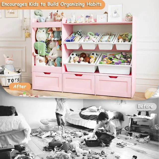 Alt view image 6 of 7 - VontinT 50.6" W Wooden Toy Organizer with Stuffed Storage & Bins & Drawers