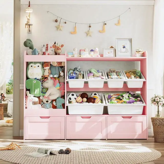 Alt view image 7 of 7 - VontinT 50.6" W Wooden Toy Organizer with Stuffed Storage & Bins & Drawers