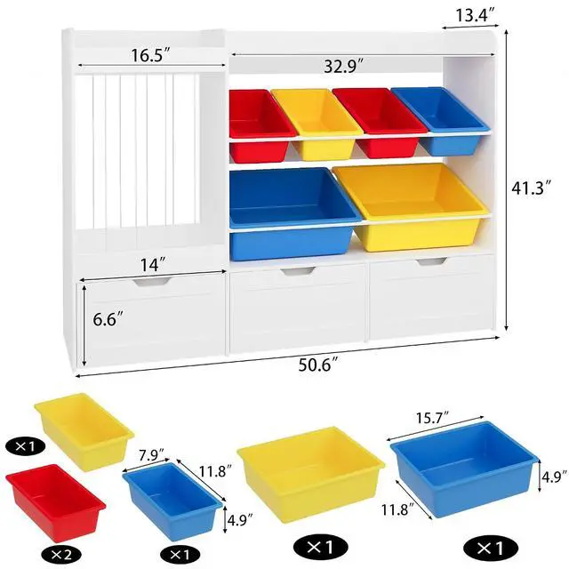 Alt view image 2 of 7 - 50.6" W x 41.3" H Wooden Toy Storage Organizer Cabinet