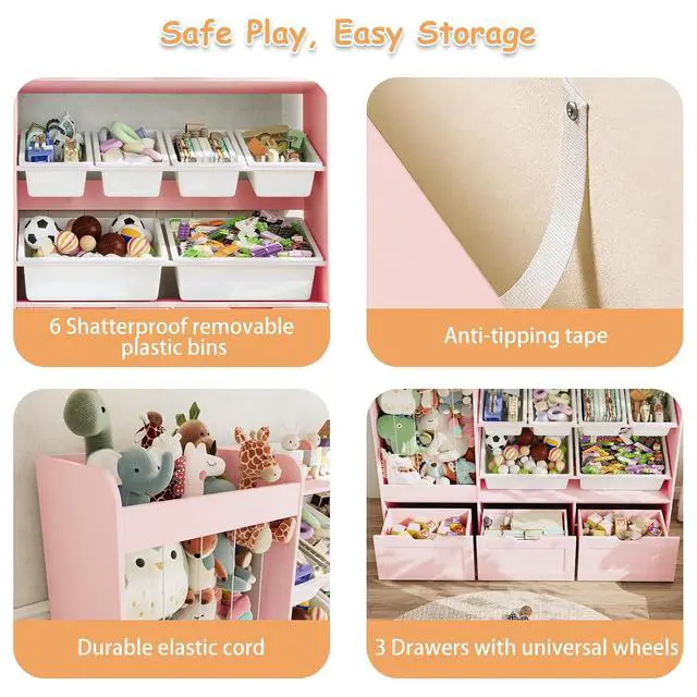 Alt view image 5 of 7 - VontinT 50.6" W Wooden Toy Organizer with Stuffed Storage & Bins & Drawers