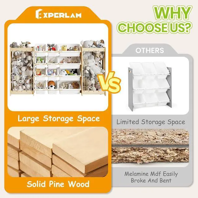 Alt view image 5 of 7 - Large Toy Storage Organizer, Wooden Stuffed Animal Storage & 12-Bins Toy Organizer, Double-Sided Plush Toy Holder Featuring Thicker Ropes, Space Save Playroom Nursery Bedroom Storage, White