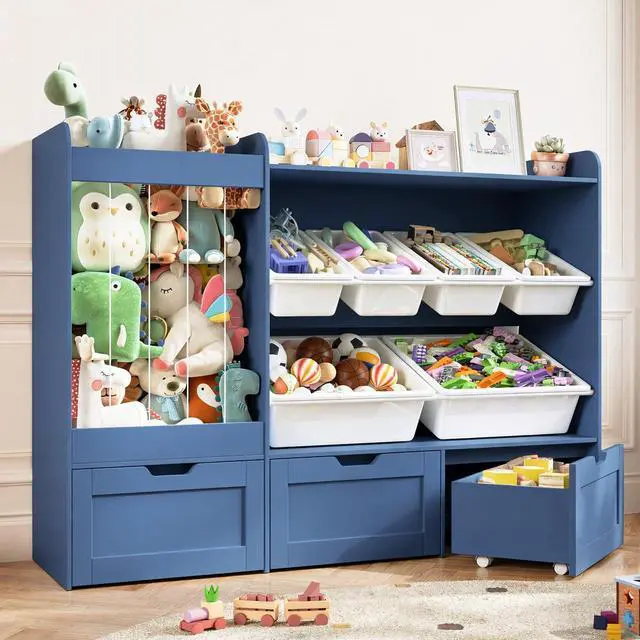 Main image of VontinT 50.6" W Montessori Toy Storage with Bins & Rolling Drawers, Wooden