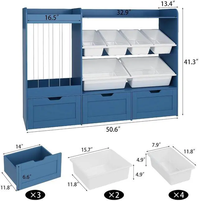 Alt view image 2 of 7 - VontinT 50.6" W Montessori Toy Storage with Bins & Rolling Drawers, Wooden