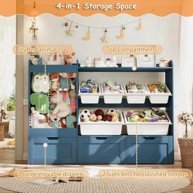 Alt view image 3 of 7 - VontinT 50.6" W Montessori Toy Storage with Bins & Rolling Drawers, Wooden