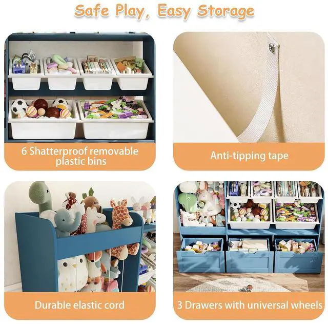 Alt view image 4 of 7 - VontinT 50.6" W Montessori Toy Storage with Bins & Rolling Drawers, Wooden
