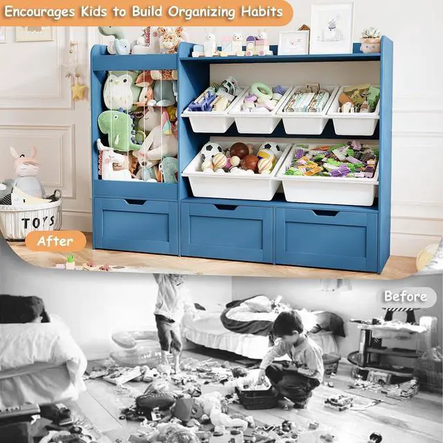 Alt view image 6 of 7 - VontinT 50.6" W Montessori Toy Storage with Bins & Rolling Drawers, Wooden