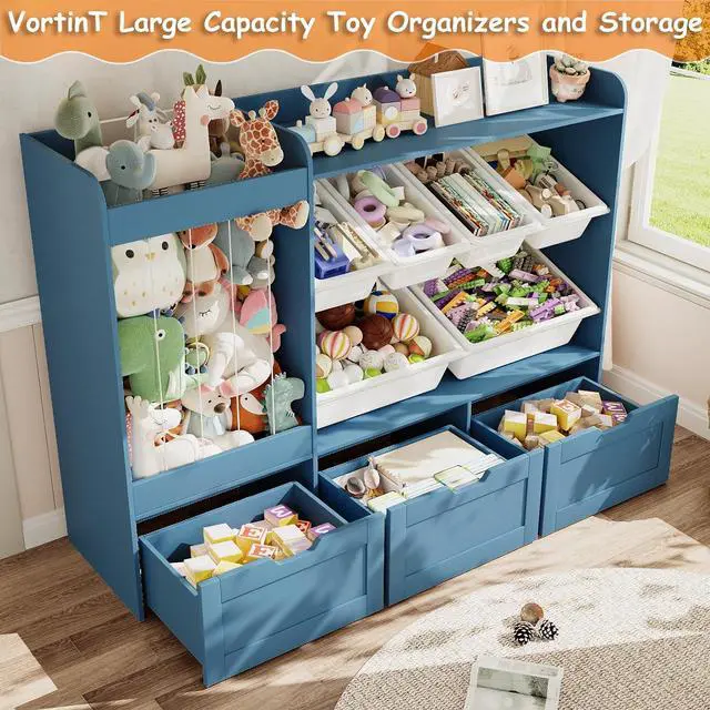 Alt view image 5 of 7 - VontinT 50.6" W Montessori Toy Storage with Bins & Rolling Drawers, Wooden