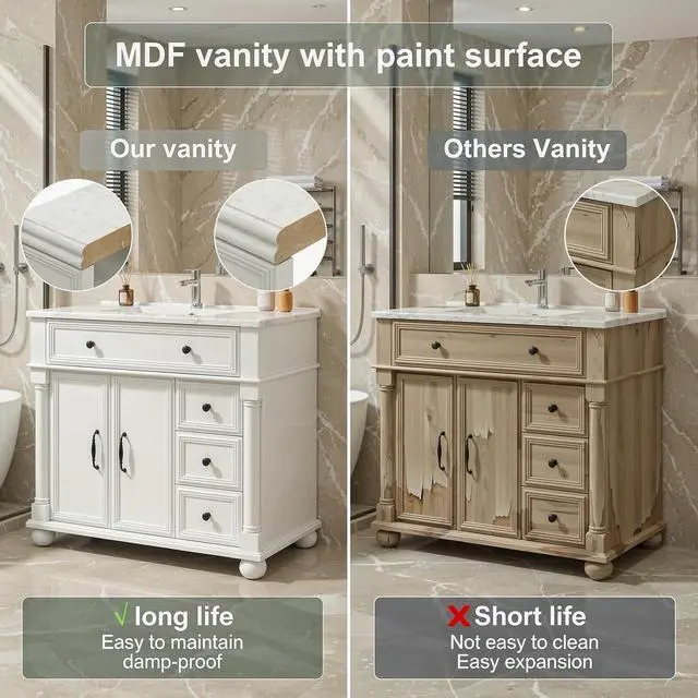 Alt view image 7 of 7 - 36" Freestanding Bathroom Vanity with Ceramic Sink, White