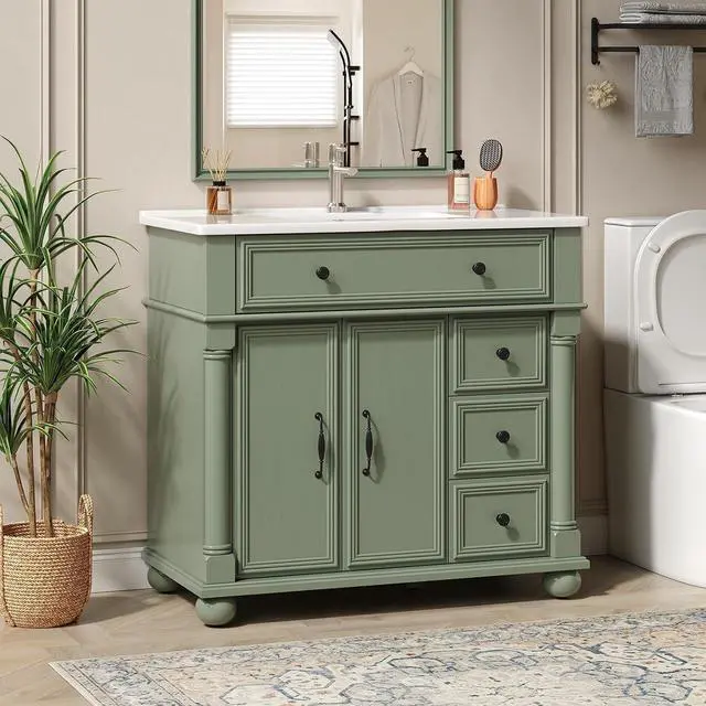 Main image of 36" Freestanding Bathroom Vanity with Ceramic Sink, Green
