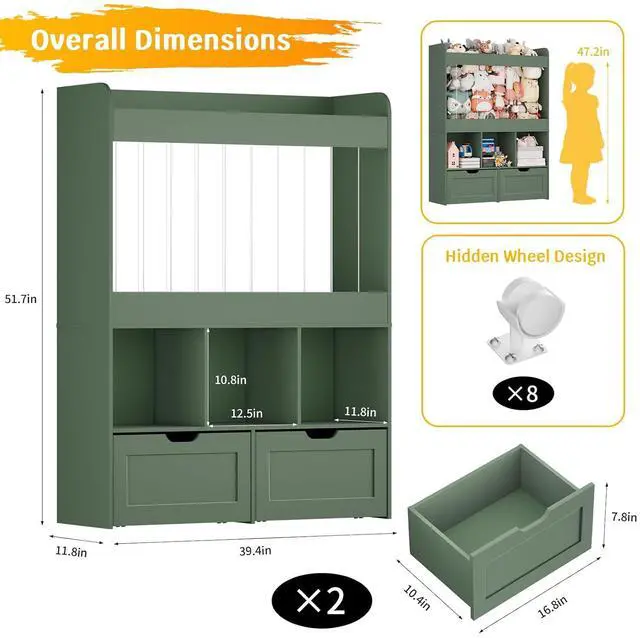 Alt view image 2 of 7 - 51.7" H Kids Toy Storage Organizer with 100L Stuffed Animal Zoo