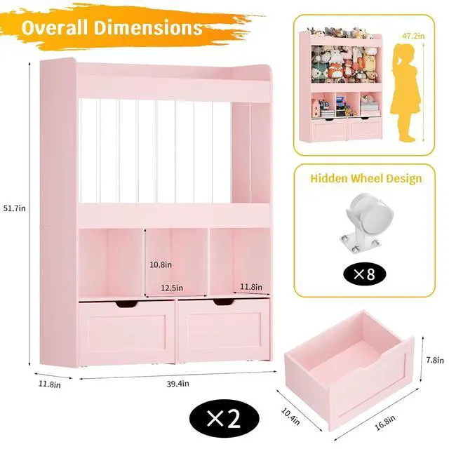 Alt view image 2 of 7 - 51.7" H Wooden Toy Storage Organizer with Stuffed Animal Storage