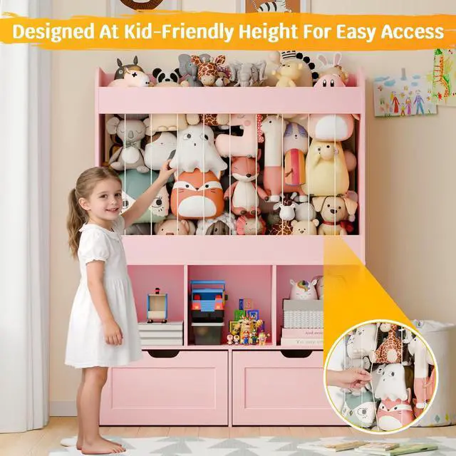 Alt view image 3 of 7 - 51.7" H Wooden Toy Storage Organizer with Stuffed Animal Storage