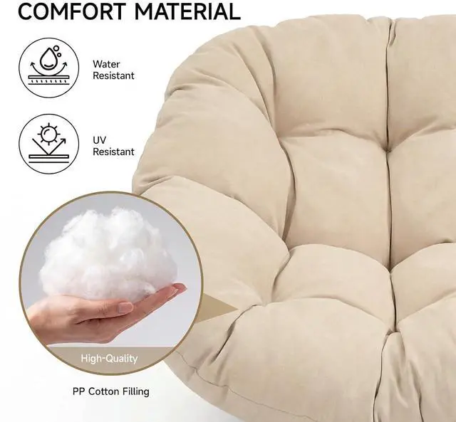 Alt view image 7 of 7 - Outdoor Papasan Rocking Chair, Egg Chair with Ottoman, Beige