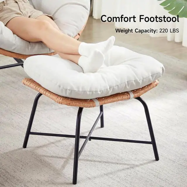 Alt view image 6 of 7 - Outdoor Papasan Rocking Chair, Egg Chair with Ottoman, Cream White